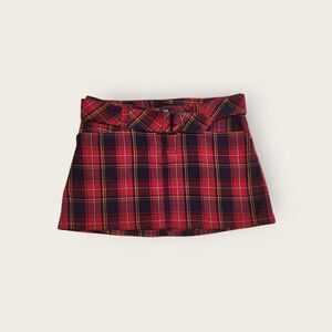 Vintage Y2k early 2000s Abercrombie and Fitch red plaid belted preppy mini skirt